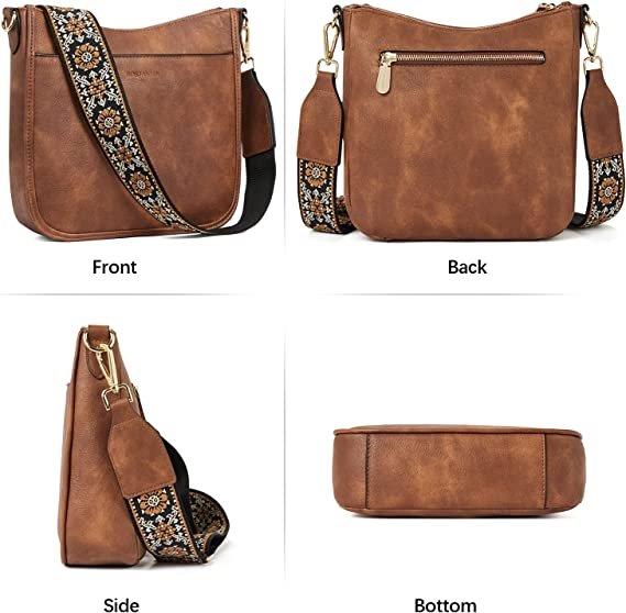 Crossbody Bags for Women Leather Handbags Hobo Shoulder Bags with Adjustable Colored Strap