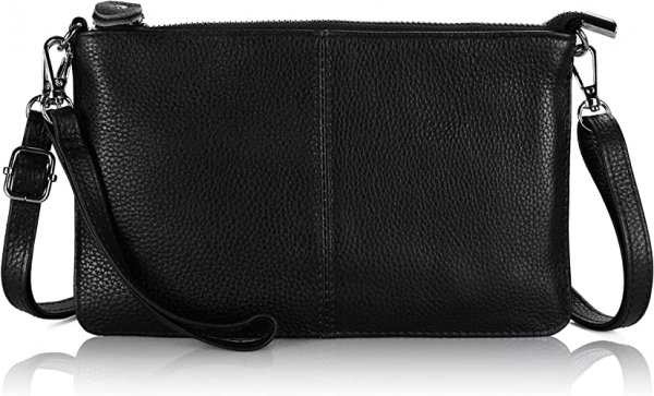 Leather Wristlet Clutch Wallet Purses Small Crossbody Bags Shoulder Handbag for Women, Silver Zipper