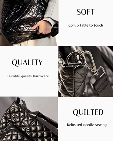 Quilted Tote Bag for Women,Weekender Bag,Light Nylon Quilted Crossbody Shoulder Bag