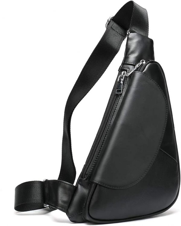 Genuine Leather Sling Bag Triangle Crossbody Bags Front Chest Day Pack One Shoulder Strap Backpack